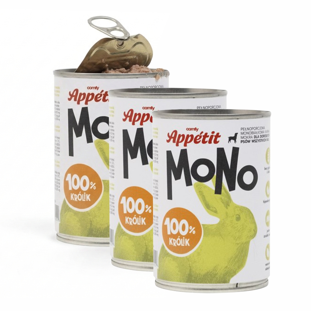 Comfy Appetit Mono Królik Monoproteinowa Karma Mokra Dla Psa Puszka Zestaw 3 sztuk 400g